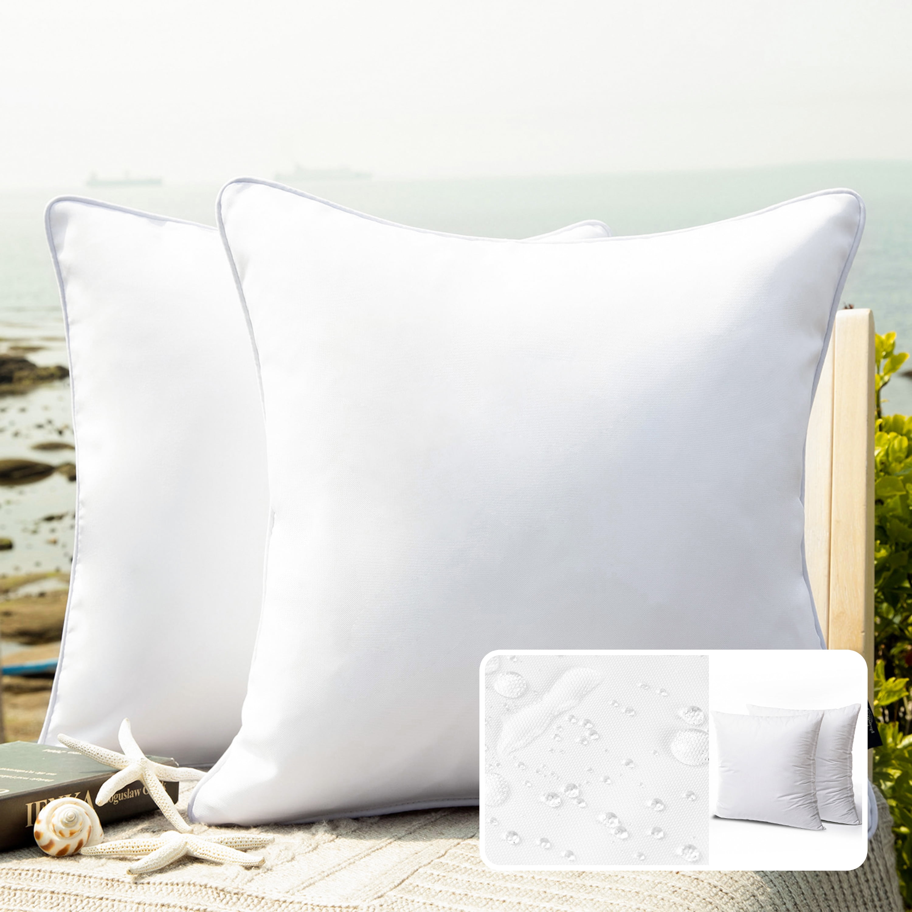Phantoscope Outdoor Waterproof Decorative Throw Pillow, 18 x 18, White,  Pack of 2 