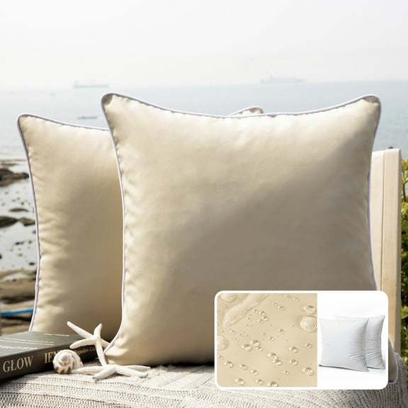 Phantoscope Outdoor Waterproof Decorative Throw Pillow, 20" x 20", Light Coffee, Pack of 2