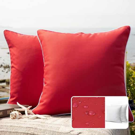 Phantoscope Outdoor Waterproof Decorative Throw Pillow, 20" x 20", Red, Pack of 2