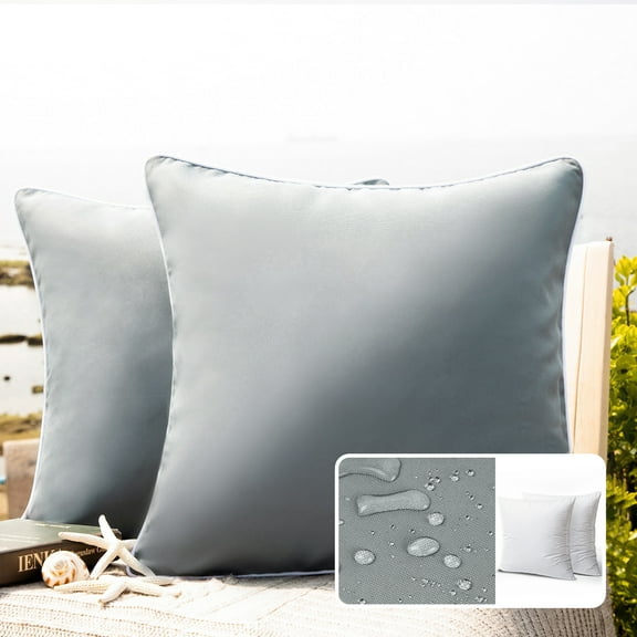 Phantoscope Outdoor Waterproof Decorative Throw Pillow for Patio, 18" x 18", Gray, 2 Pack