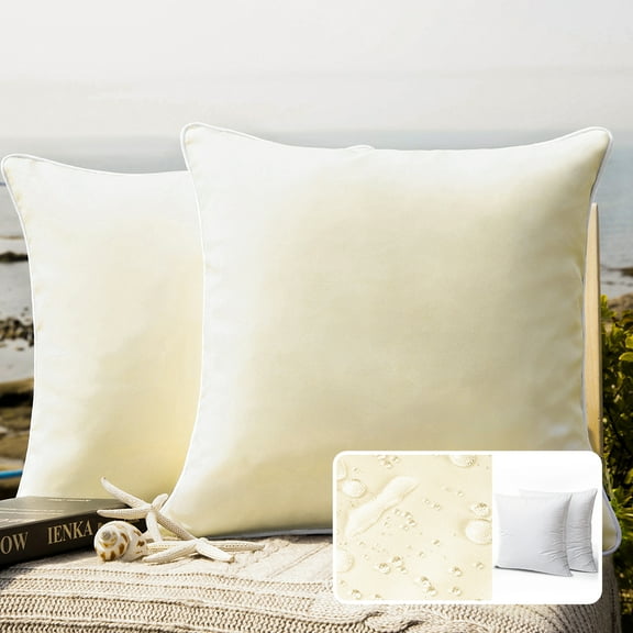 Phantoscope Outdoor Waterproof Decorative Throw Pillow for Patio, 18" x 18", Off White, 2 Pack