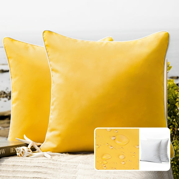 Phantoscope Outdoor Waterproof Decorative Throw Pillow for Patio, 18" x 18", Yellow, 2 Pack