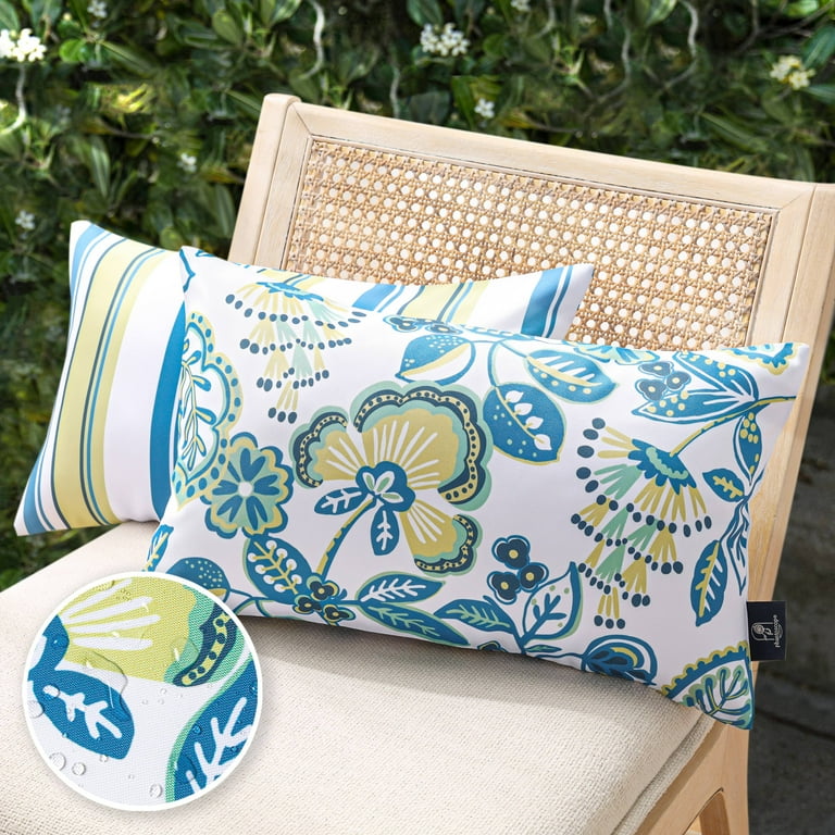 Phantoscope Outdoor Waterproof Floral Printed Decorative Throw Pillow Cover for Patio Garden Off White 12x20 Inch Pack of 2 Walmart