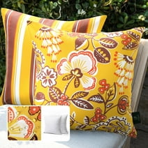 Phantoscope Outdoor Waterproof Floral Printed Decorative Throw Pillow for Patio Garden, Yellow 20x20 Inch, Pack of 2