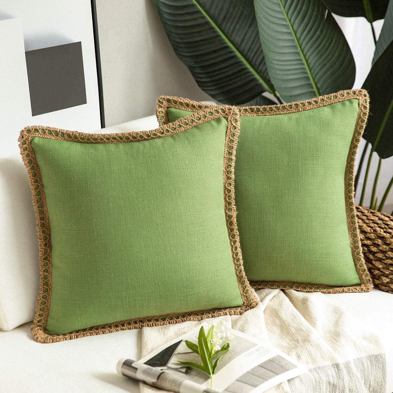 Farmhouse Off-White Polyester Euro Throw Pillow Covers 18 x 18 Inches
