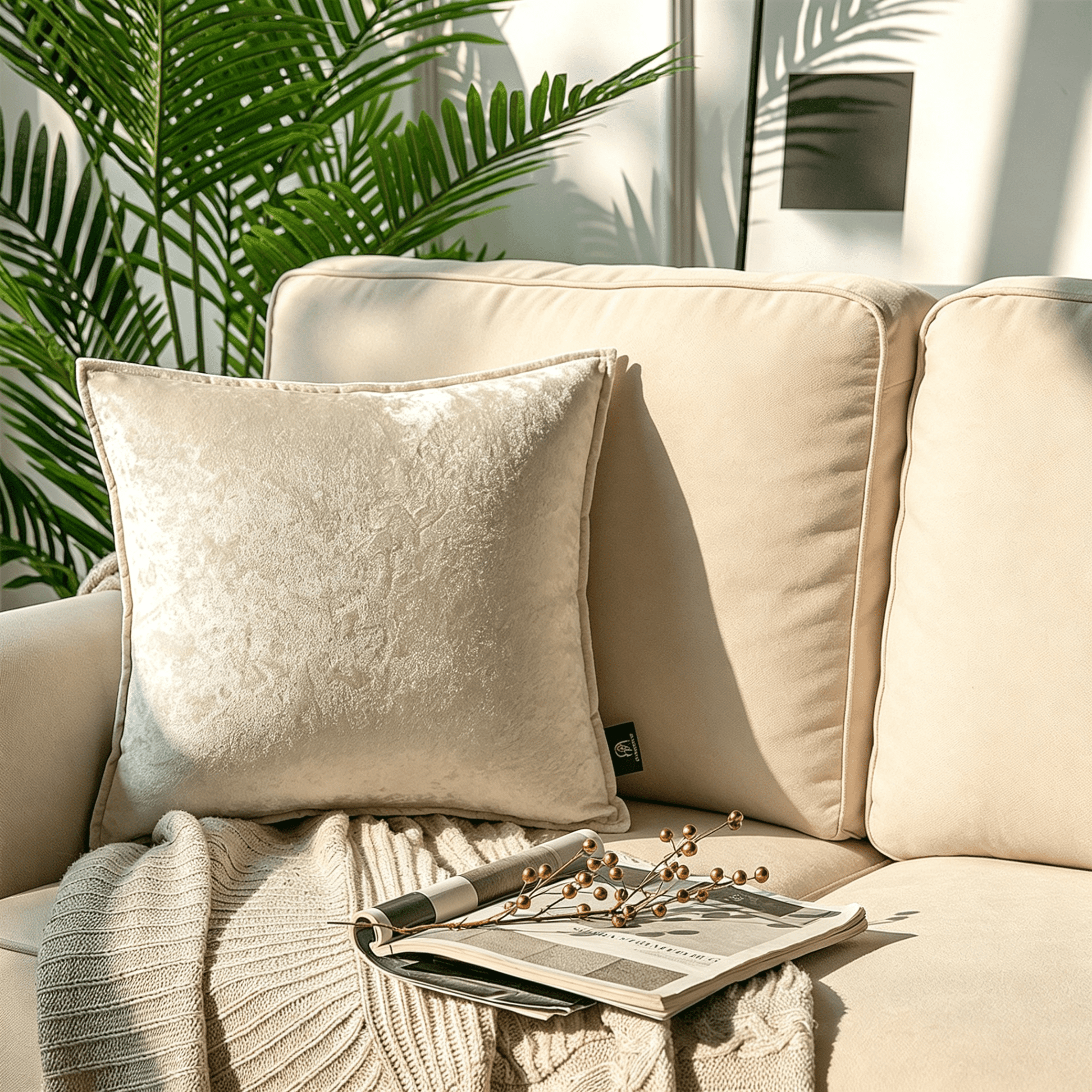 Phantoscope Patterned Velvet Decorative Throw Pillow with Tailored Edge, 18 x 18 in, Off White, 1 Pack