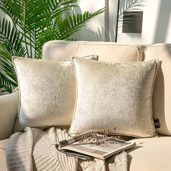 Phantoscope Patterned Velvet Decorative Throw Pillows with Tailored Edge, 18 x 18 in, Off White, 2 Pack