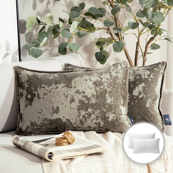 Phantoscope Patterned Velvet Tailored Edge Decorative Throw Pillow, 12" x 20", Gray, 2 Pack