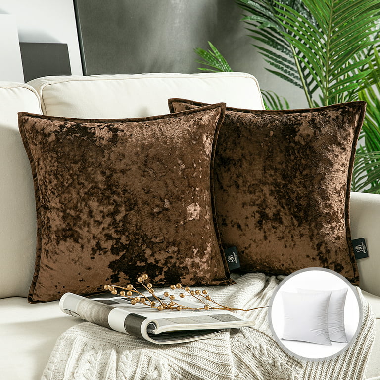 Phantoscope Patterned Velvet Tailored Edge Decorative Throw Pillow, 20 x  20, Coffee, 2 Pack 