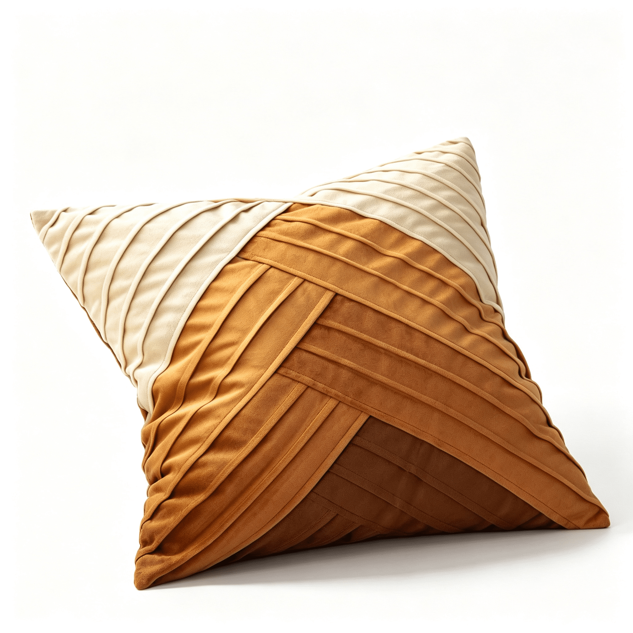 Phantoscope Pleated Velvet Geometric Throw Pillow, Chevron Patchwork Decorative Accent Pillow, Brown and Amber Gold, 18 x 18 in, 1 Pack