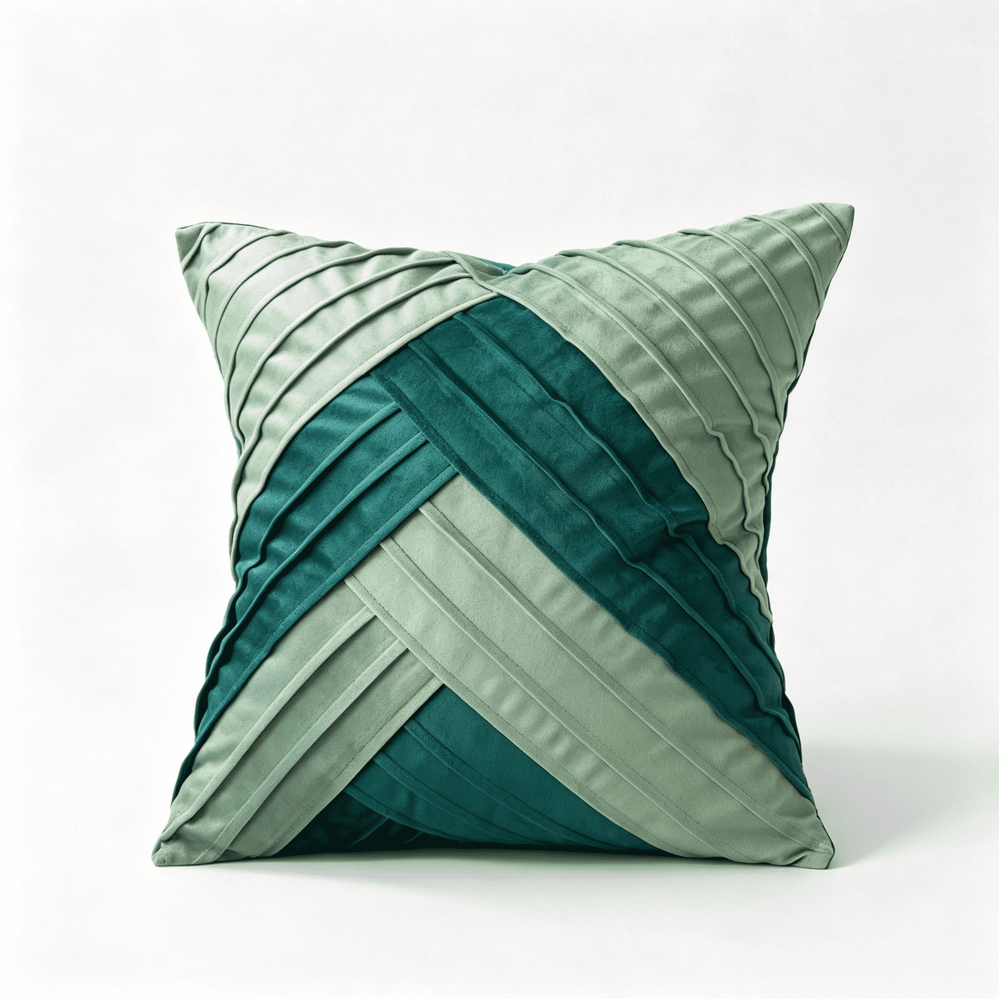 Phantoscope Pleated Velvet Geometric Throw Pillow, Chevron Patchwork Decorative Accent Pillow, Sage and Teal Green, 18 x 18 in, 1 Pack