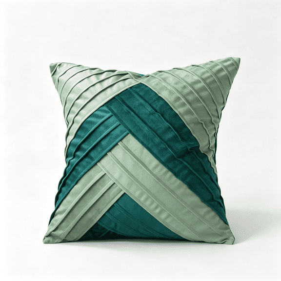 Phantoscope Pleated Velvet Geometric Throw Pillow, Chevron Patchwork Decorative Accent Pillow, Sage and Teal Green, 18 x 18 in, 1 Pack
