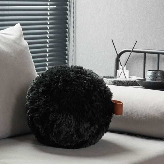 Phantoscope Plush Ball Alpaca Fleece Throw Pillow Decorative Couch Pillow, 10" x 10", Black, 1 Pack