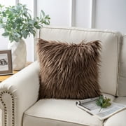 Phantoscope Plush Faux Fur Full Throw Pillow with Insert, 18"x18", Coffee, 1 Pack