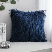Phantoscope Plush Faux Fur Full Throw Pillow with Insert, 18"x18", Navy, 1 Pack
