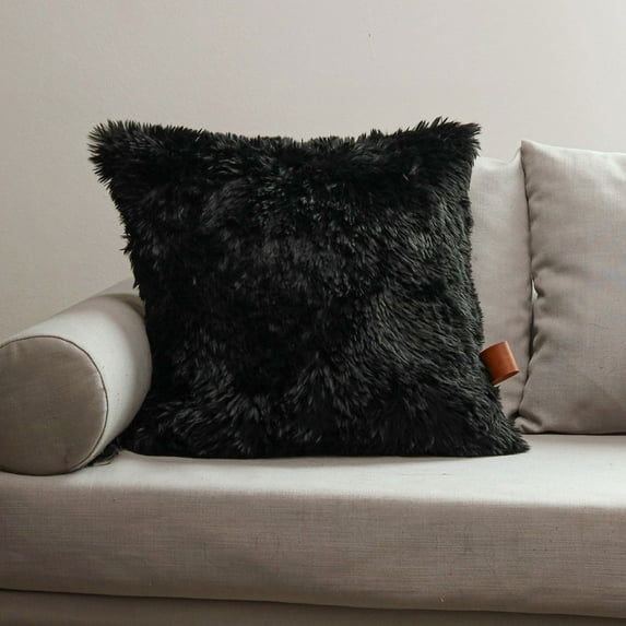 Phantoscope Plush Fluffy Alpaca Fleece Throw Pillow Cover, 20"x 20", Black, 1 Pack