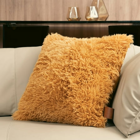 Phantoscope Plush Fluffy Alpaca Fleece Throw Pillow, 20"x 20", Orange, 1 Pack