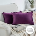 thumbnail image 1 of Phantoscope Pom Pom Velvet Series Decorative Throw Pillow, 12" x 20", Dark Purple, 2 Pack, 1 of 7
