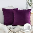 thumbnail image 1 of Phantoscope Pom Pom Velvet Series Decorative Throw Pillow, 18" x 18", Dark Purple, 2 Pack, 1 of 6