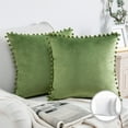 thumbnail image 1 of Phantoscope Pom Pom Velvet Series Decorative Throw Pillow, 20" x 20", Green, 2 Pack, 1 of 7