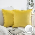 thumbnail image 1 of Phantoscope Pom Pom Velvet Series Decorative Throw Pillow, 20" x 20", Yellow, 2 Pack, 1 of 7