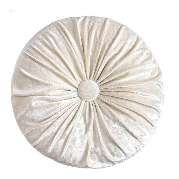 Phantoscope Pumpkin Shaped Velvet Throw Pillow, Handcrafted Round Decorative Accent Pillow, Cream White, 16 x 16 in, 1 Pack