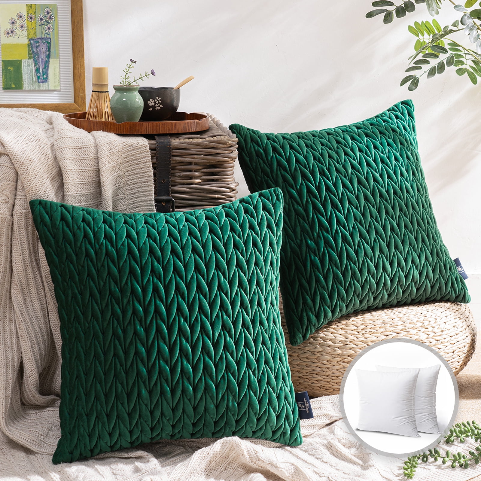 Green top throw pillows