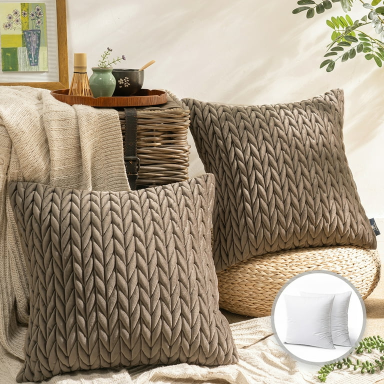 Phantoscope Quilted Velvet Braid Textured Pleated Decorative Throw Pillow 22 X 22