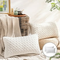 Phantoscope Quilted Velvet Braid Textured Pleated Square Decorative Throw Pillow Cushion for Couch, 12" x 20", White, 2 Pack