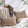thumbnail image 1 of Phantoscope Quilted Velvet Braid Textured Pleated Square Decorative Throw Pillow Cusion for Couch, 12" x 20", Light Brown, 2 Pack, 1 of 6