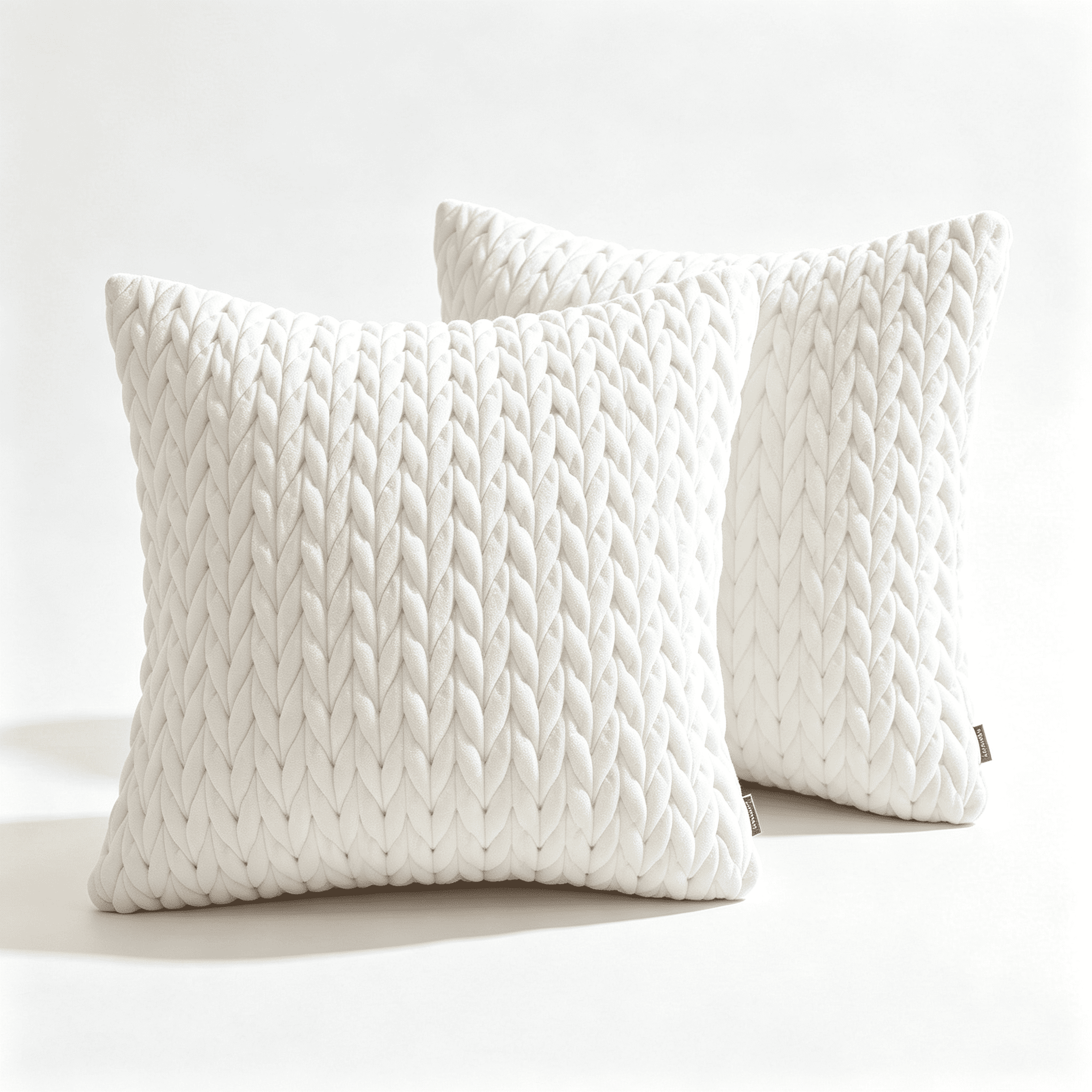 Phantoscope Quilted Velvet Decorative Throw Pillows with Inserts, Braided Texture, Cream, 18 x 18 in, 2 Pack