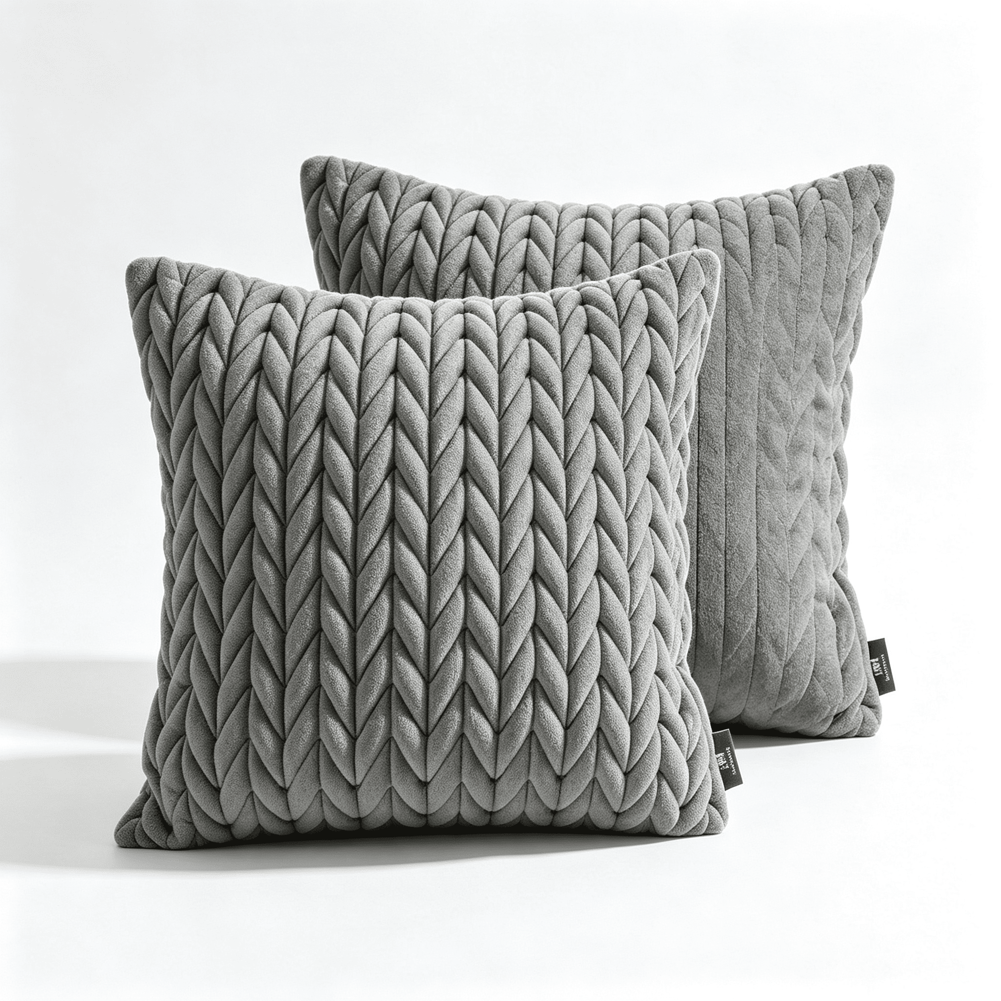 Phantoscope Quilted Velvet Decorative Throw Pillows with Inserts, Braided Texture, Dark Gray, 18 x 18 in, 2 Pack