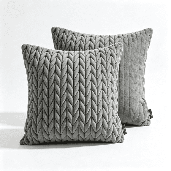 Phantoscope Quilted Velvet Decorative Throw Pillows with Inserts, Braided Texture, Dark Gray, 18 x 18 in, 2 Pack