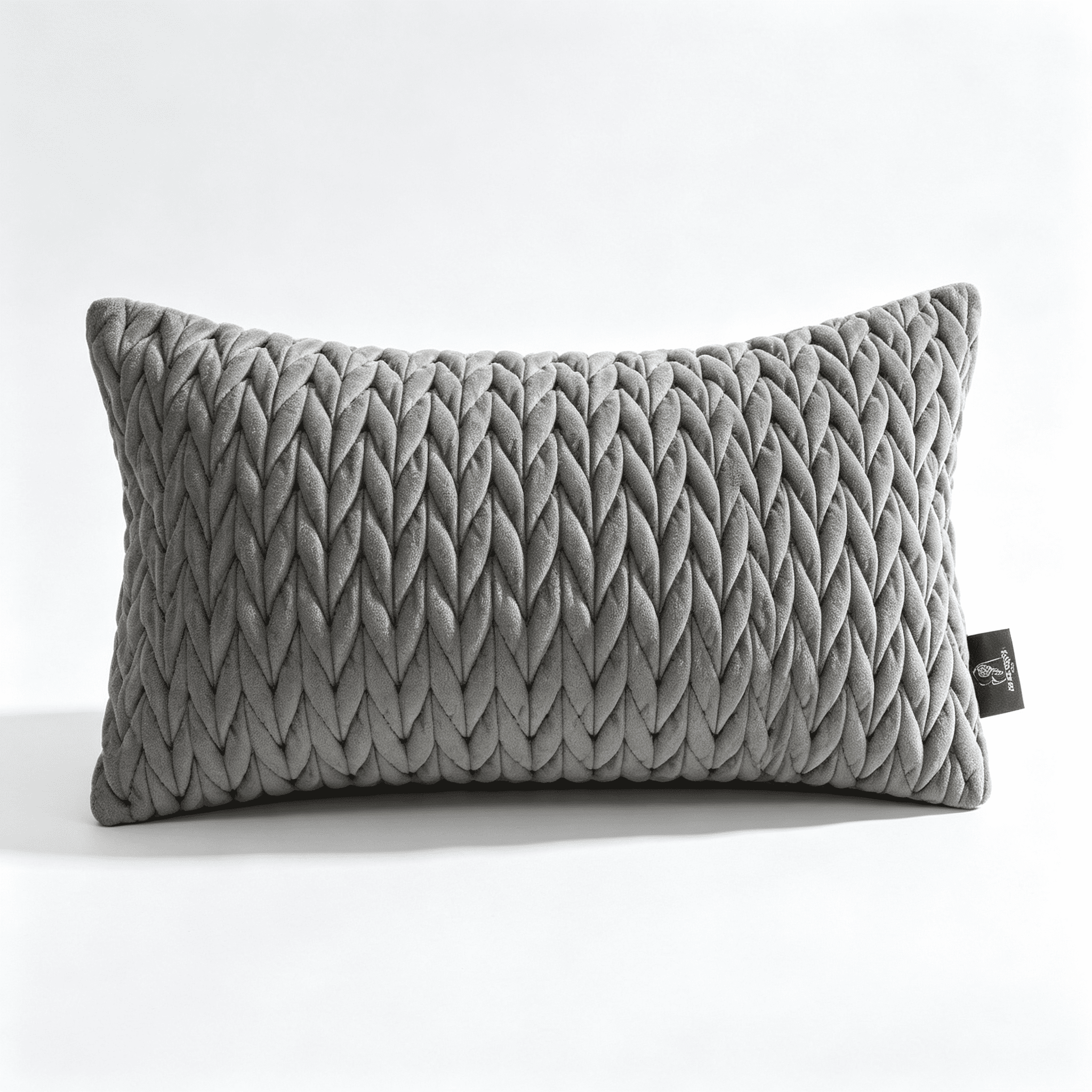 Phantoscope Quilted Velvet Lumbar Decorative Throw Pillow with Insert, Braided Texture, Dark Gray, 12 x 20 in, 1 Pack