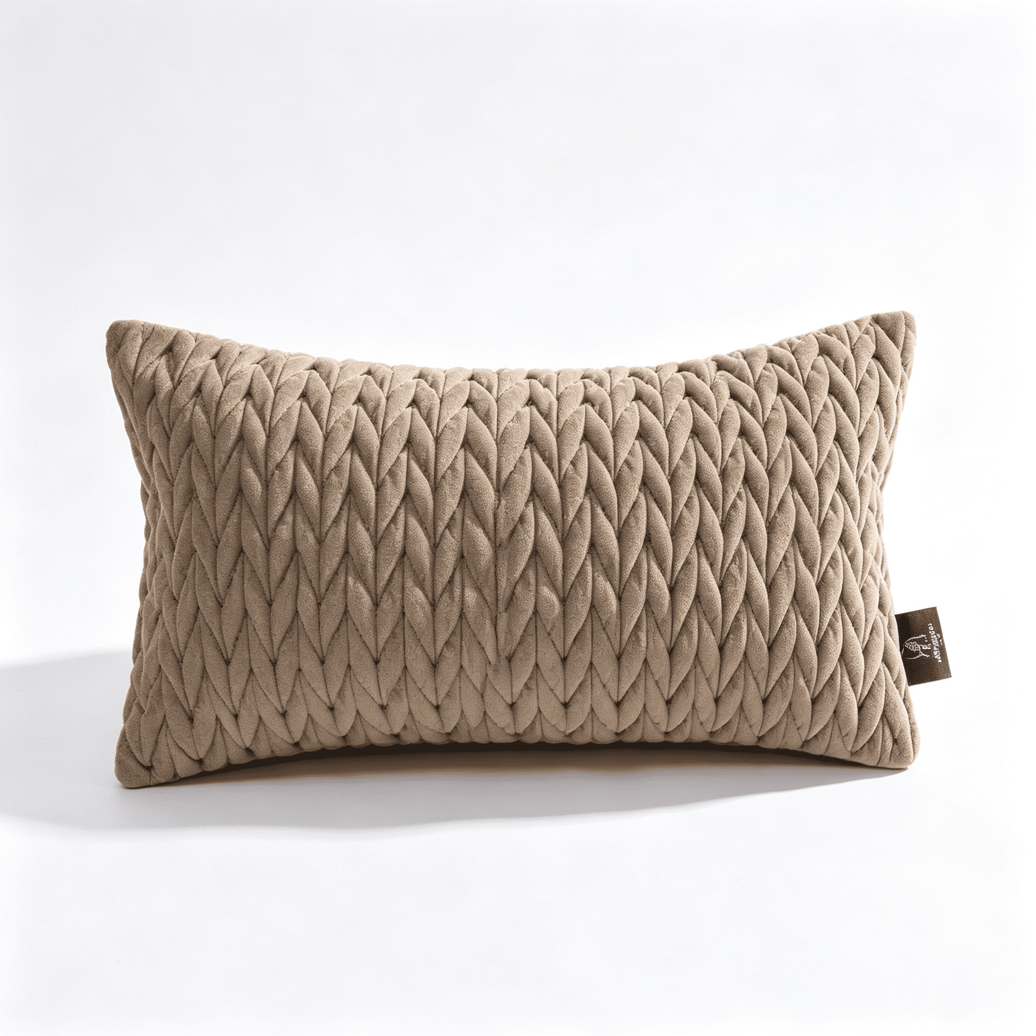 Phantoscope Quilted Velvet Lumbar Decorative Throw Pillow with Insert, Braided Texture, Light Brown, 12 x 20 in, 1 Pack
