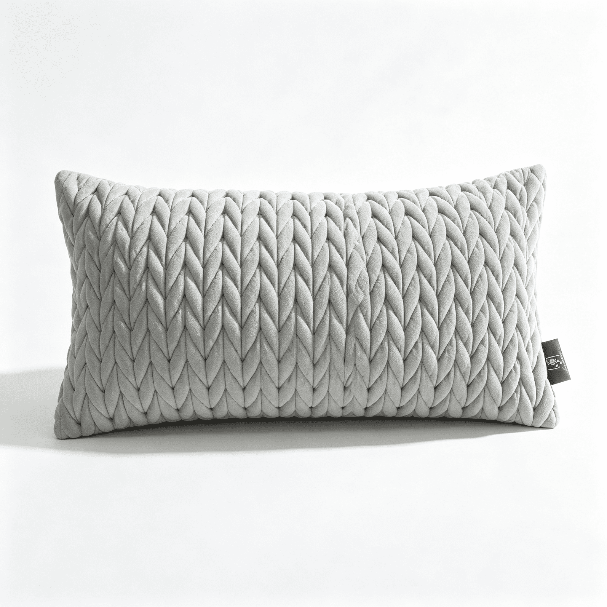 Phantoscope Quilted Velvet Lumbar Decorative Throw Pillow with Insert, Braided Texture, Light Gray, 12 x 20 in, 1 Pack