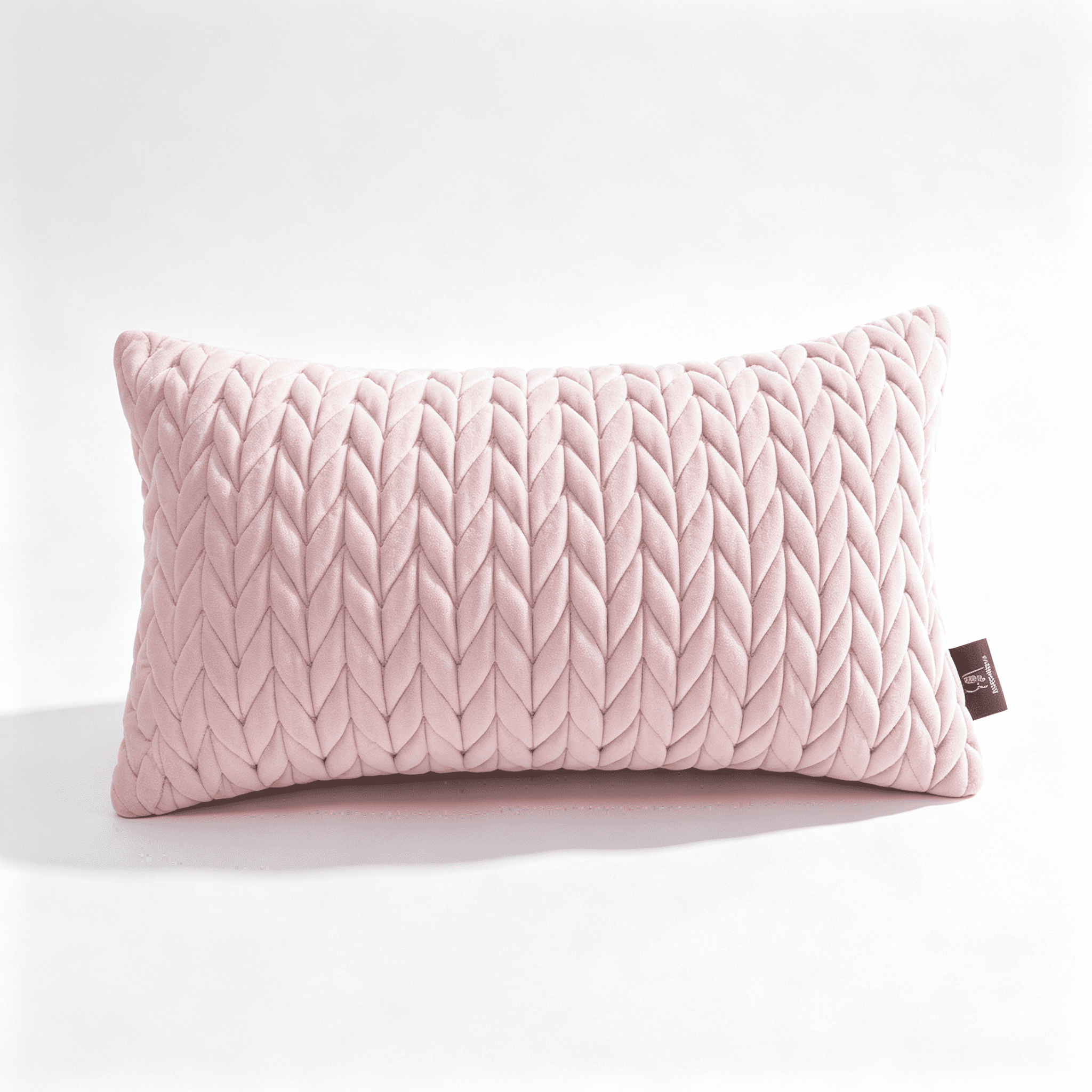 Phantoscope Quilted Velvet Lumbar Decorative Throw Pillow with Insert, Braided Texture, Light Pink, 12 x 20 in, 1 Pack