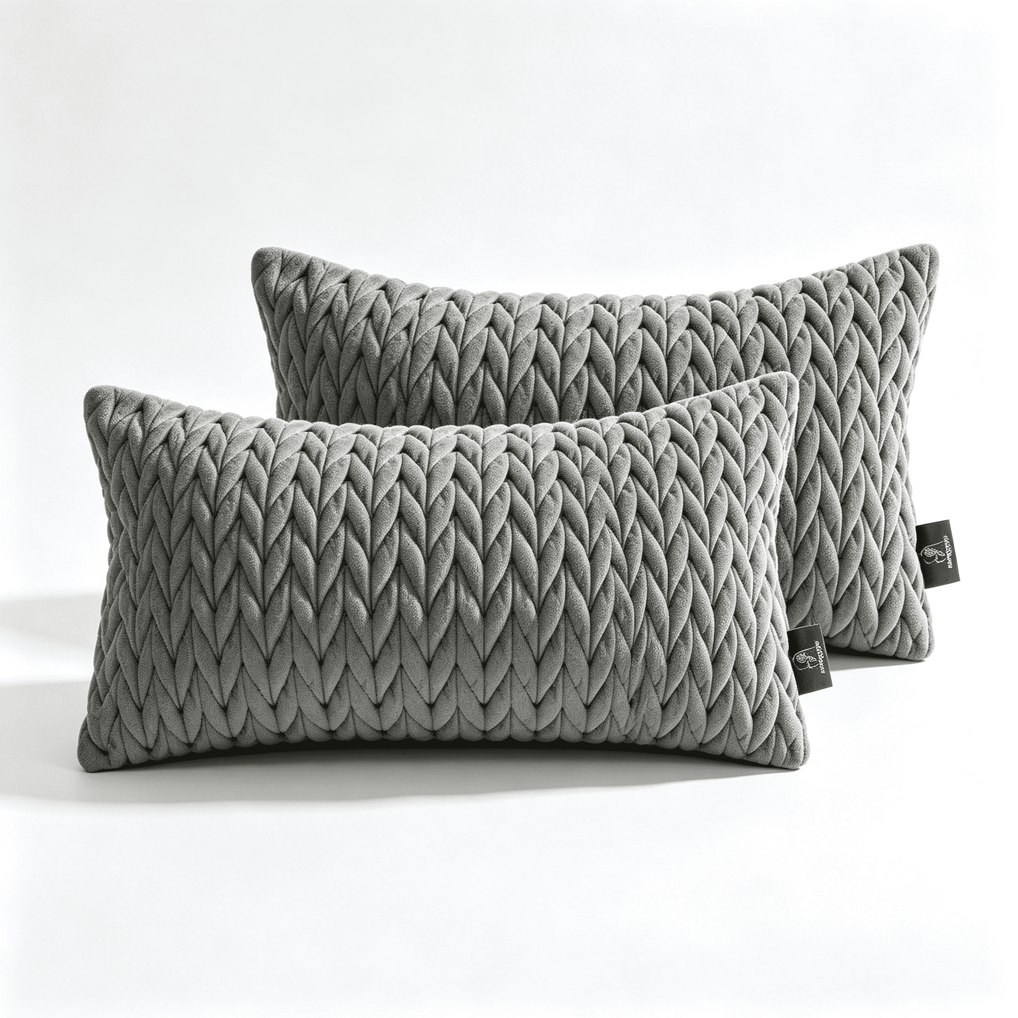 Phantoscope Quilted Velvet Lumbar Decorative Throw Pillows with Inserts, Braided Texture, Dark Gray, 12 x 20 in, 2 Pack