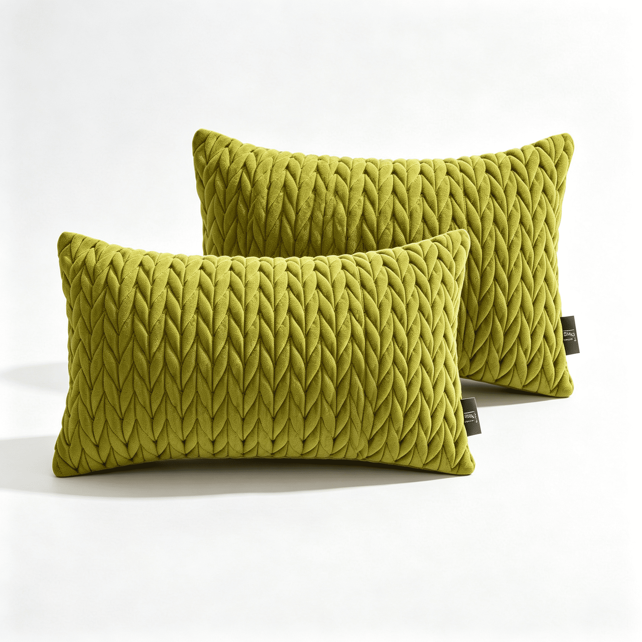 Phantoscope Quilted Velvet Lumbar Decorative Throw Pillows with Inserts, Braided Texture, Light Green, 12 x 20 in, 2 Pack