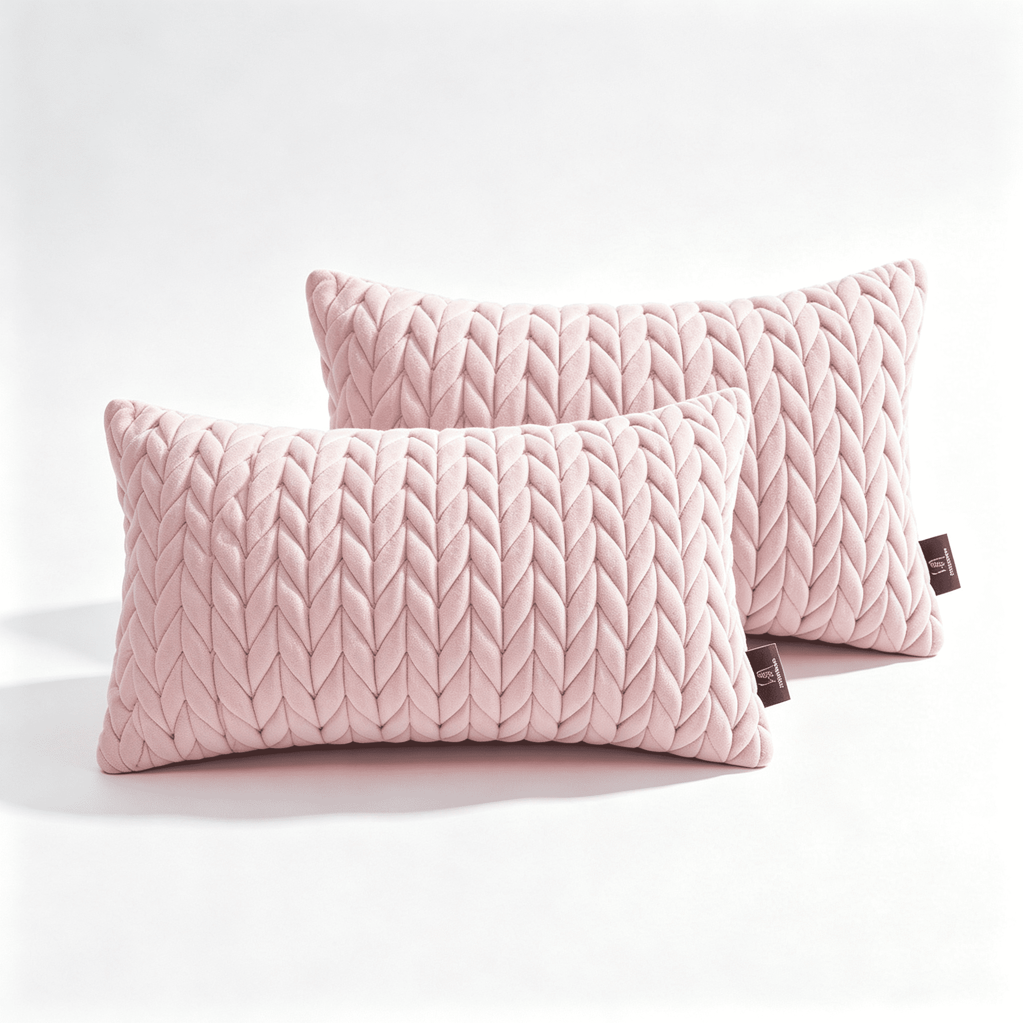 Phantoscope Quilted Velvet Lumbar Decorative Throw Pillows with Inserts, Braided Texture, Light Pink, 12 x 20 in, 2 Pack