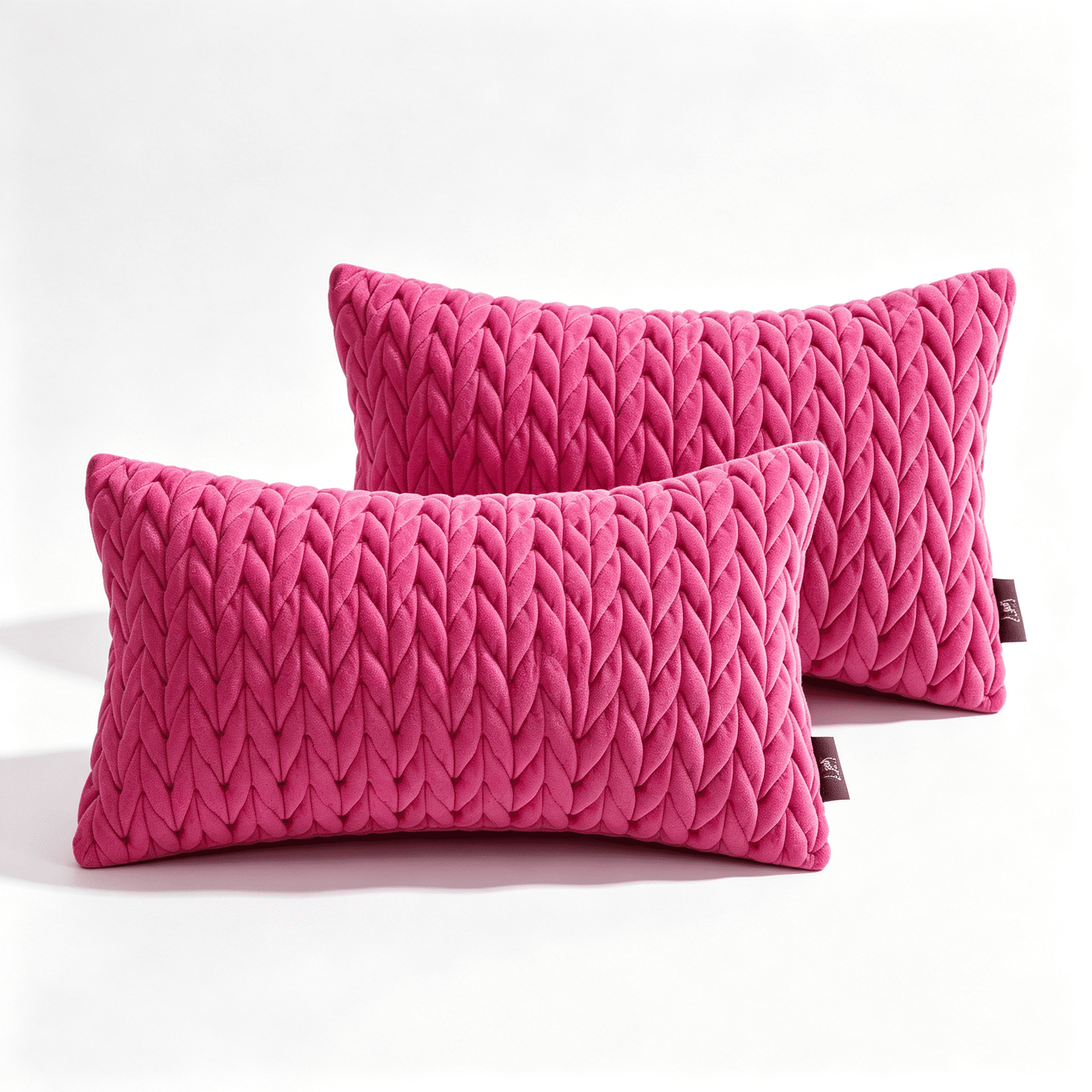 Phantoscope Quilted Velvet Lumbar Decorative Throw Pillows with Inserts, Braided Texture, Pink, 12 x 20 in, 2 Pack