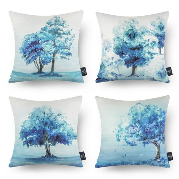 Phantoscope Season Series Decorative Throw Pillow Cover, 18" x 18", Blue Trees, 4 Pack