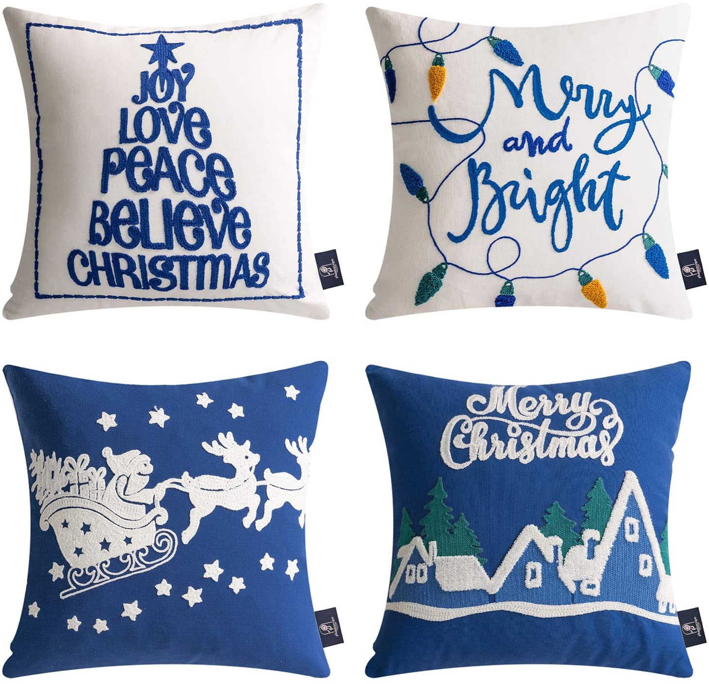 Phantoscope Set of 4 Merry Christmas Decorative Cotton Canvas Throw