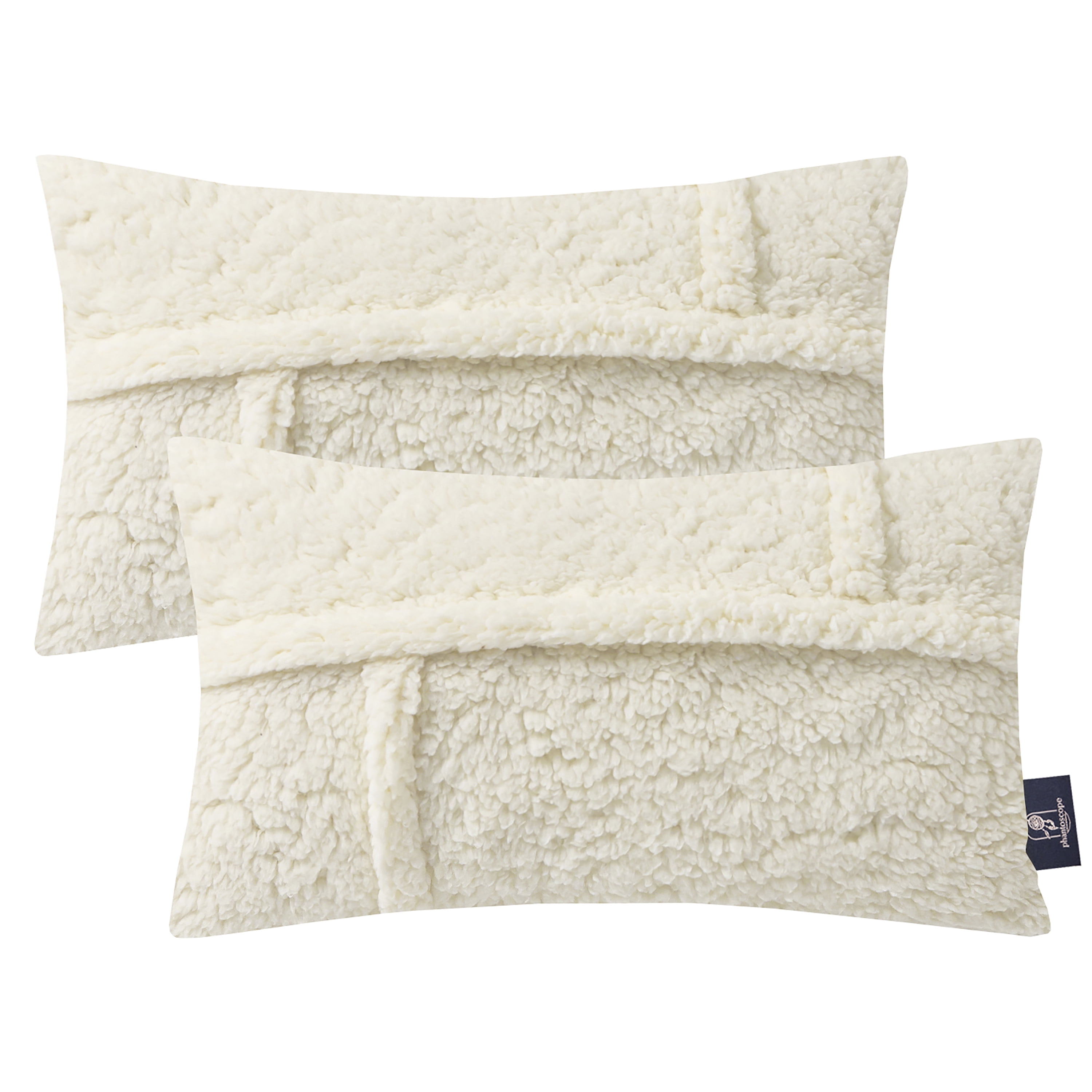 Phantoscope Sherpa Faux Fur Throw Pillows, Soft Fluffy Decorative Accent Pillows, White, 12 x 20 in, Set of 2