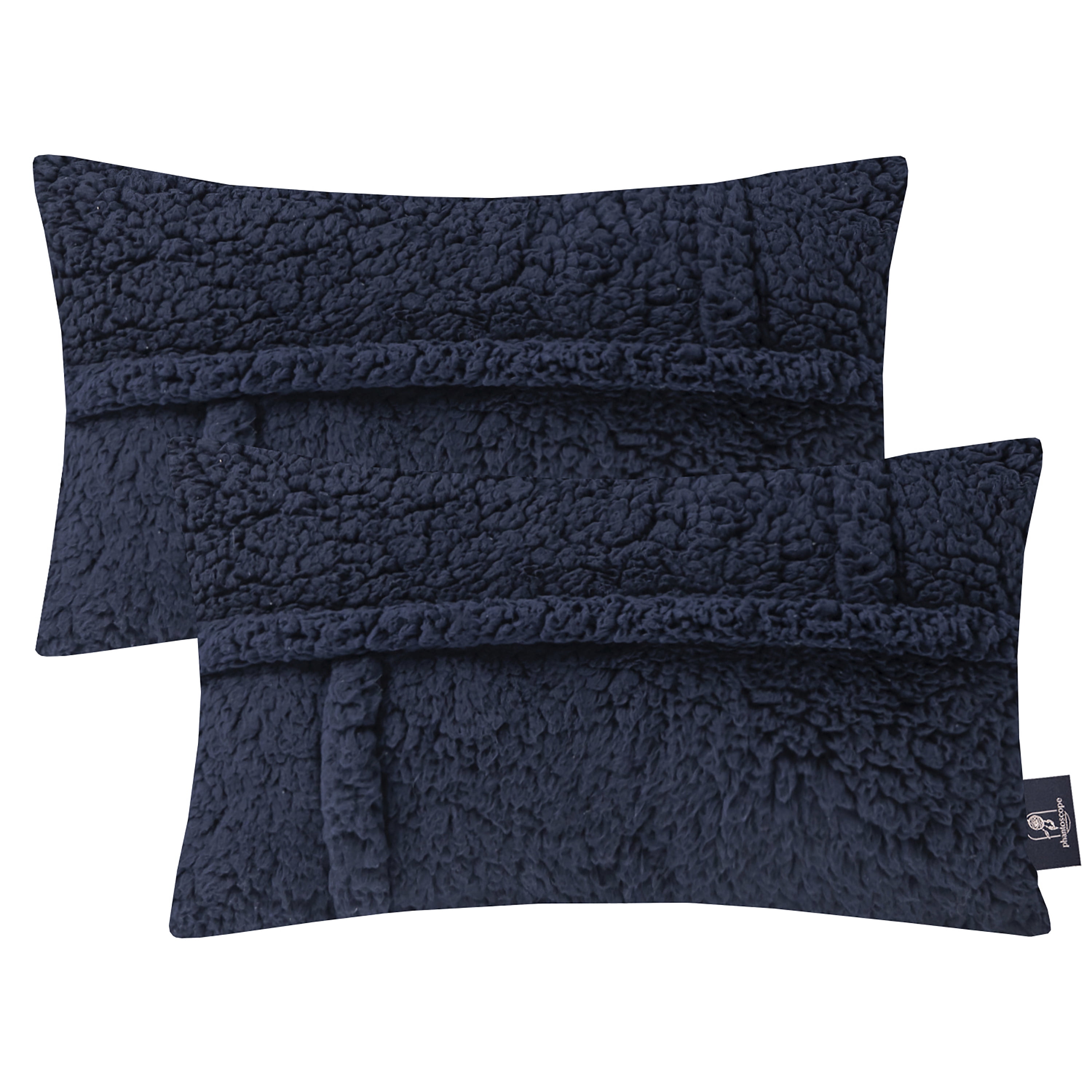 Phantoscope Sherpa Geometric Faux Fur Throw Pillows, Soft Fluffy Decorative Accent Pillows, Navy Blue, 12 x 20 in, Set of 2