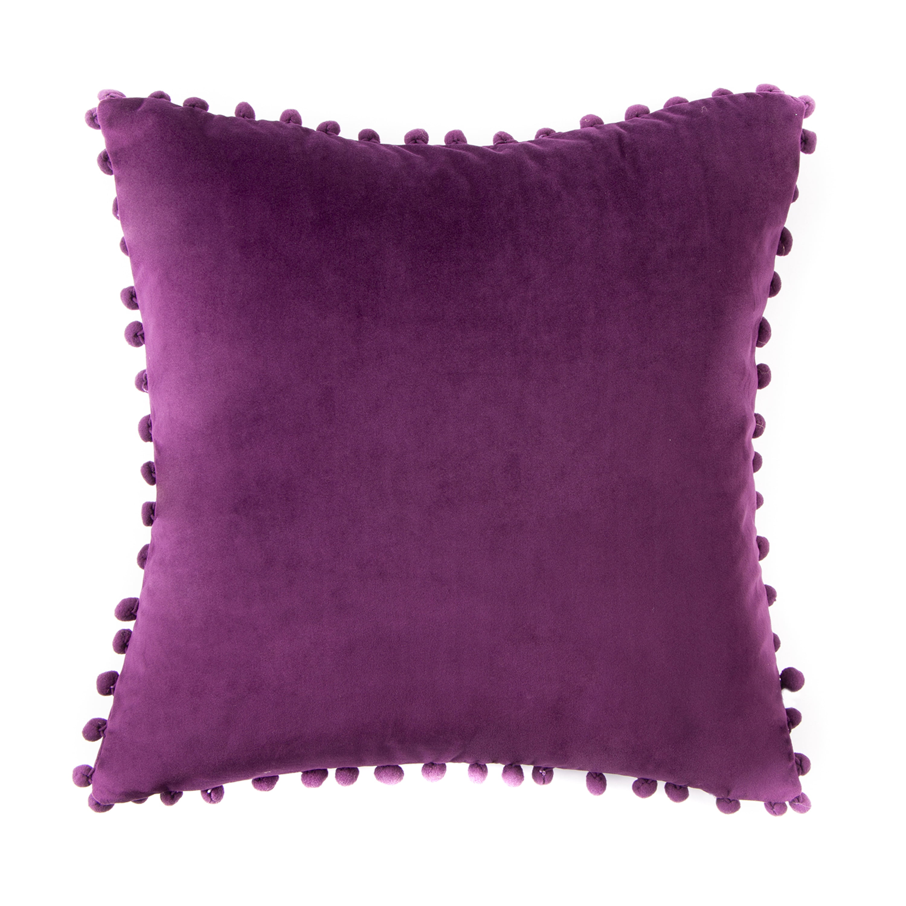 Phantoscope Silky Velvet Pom Pom 18" x 18" Dark Purple Decorative Throw Pillow with Insert, 1 Pack