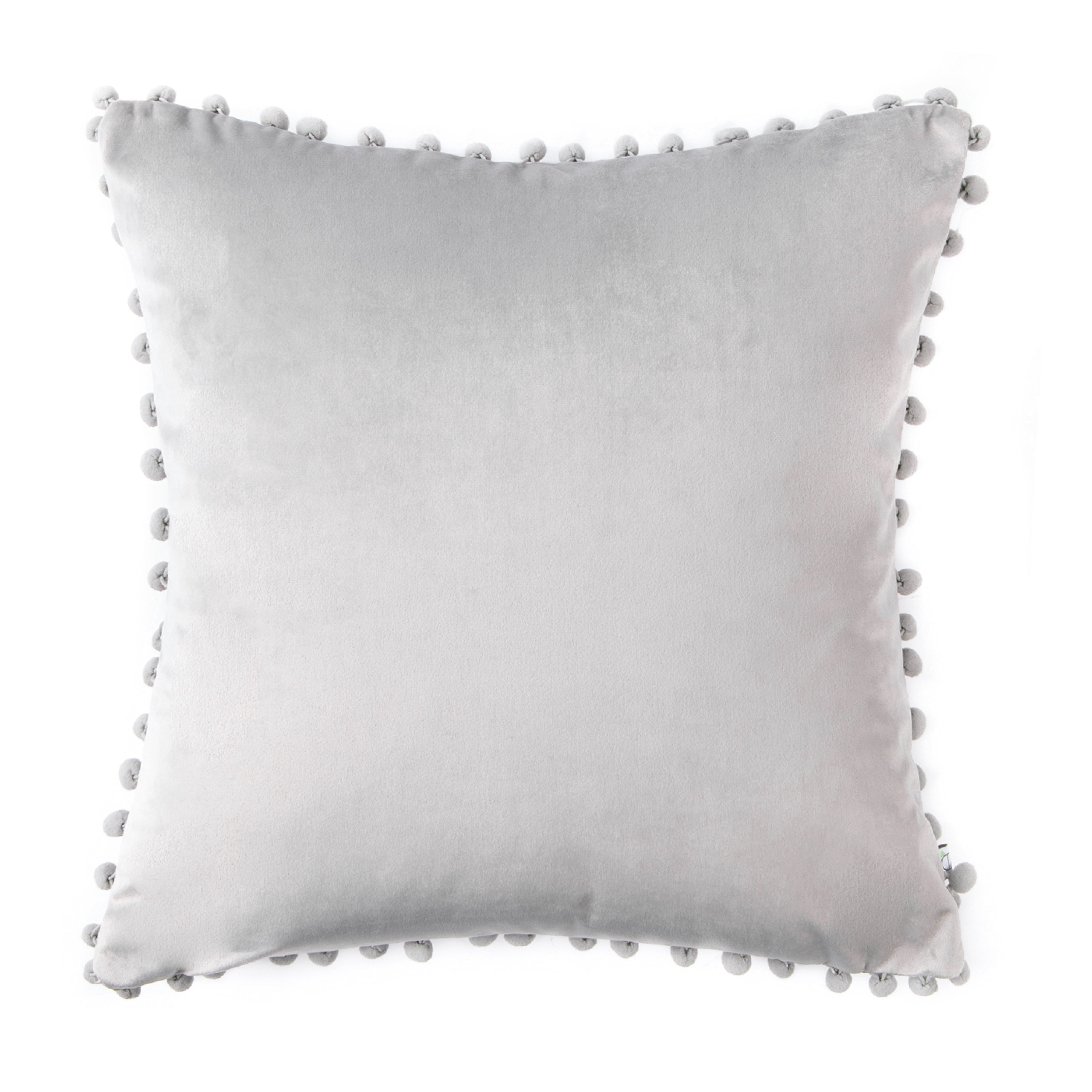 Phantoscope Silky Velvet Pom Pom 18" x 18" Light Gray Decorative Throw Pillow with Insert, 1 Pack