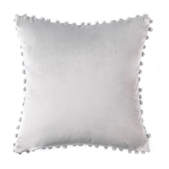Phantoscope Silky Velvet Pom Pom 18" x 18" Light Gray Decorative Throw Pillow with Insert, 1 Pack