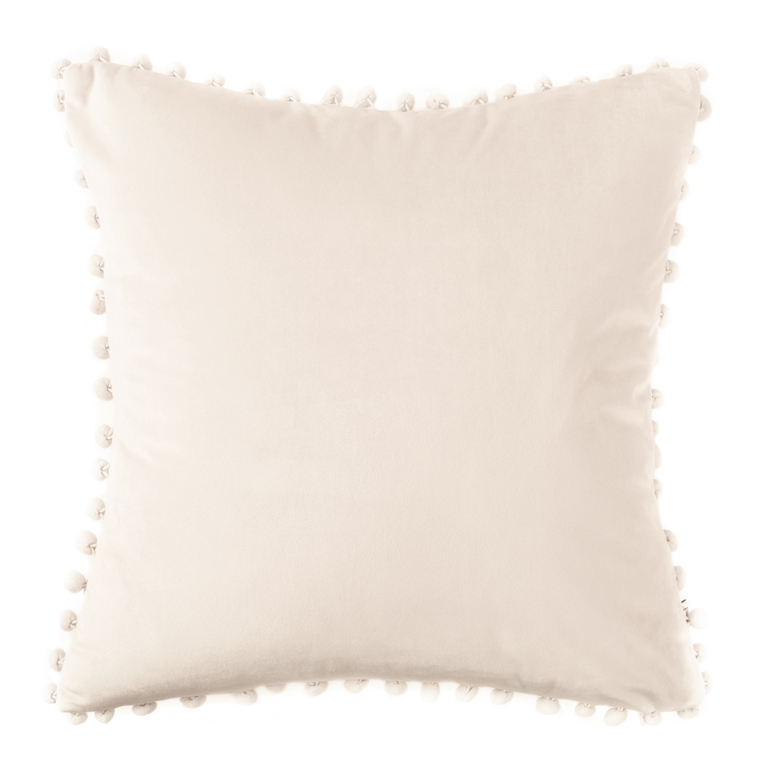 Phantoscope Silky Velvet Pom Pom 18" x 18" Off White Decorative Throw Pillow with Insert, 1 Pack