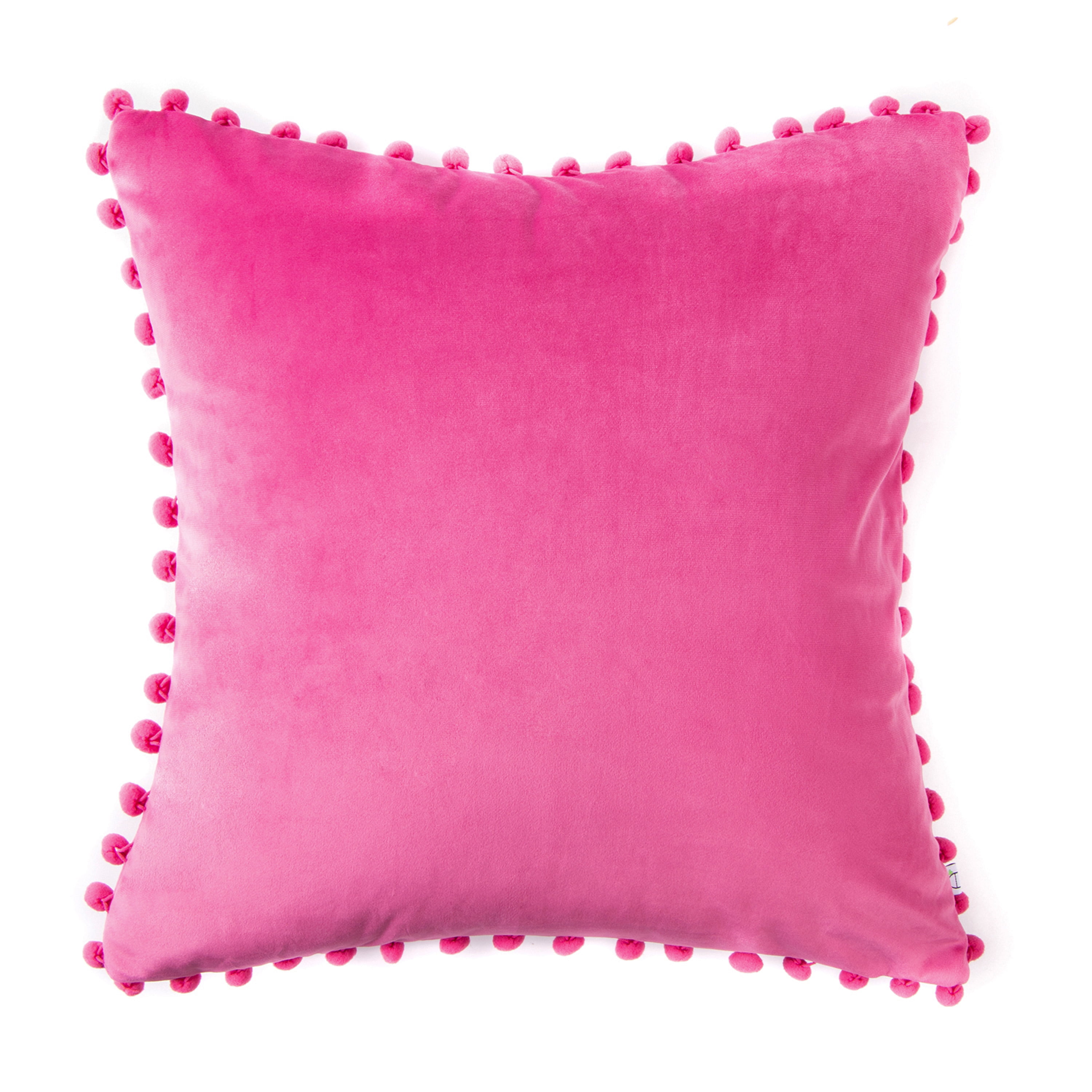Phantoscope Silky Velvet Pom Pom 18" x 18" Pink Decorative Throw Pillow with Insert, 1 Pack